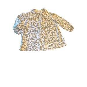 Vintage 60s Maternity Floral Button-Up Blouse Long Sleeve Soft Cotton Autumn M